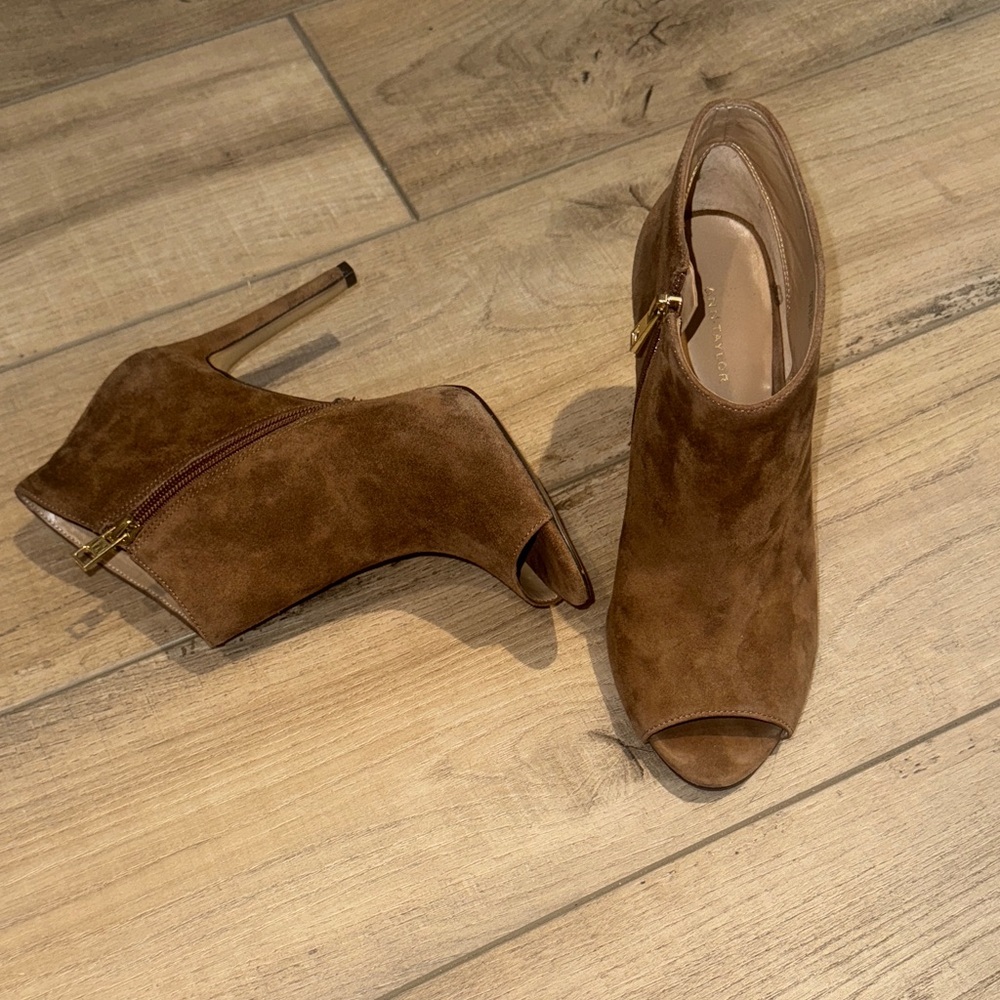 Brown Peep-Toe Ankle Boots Ann Taylor